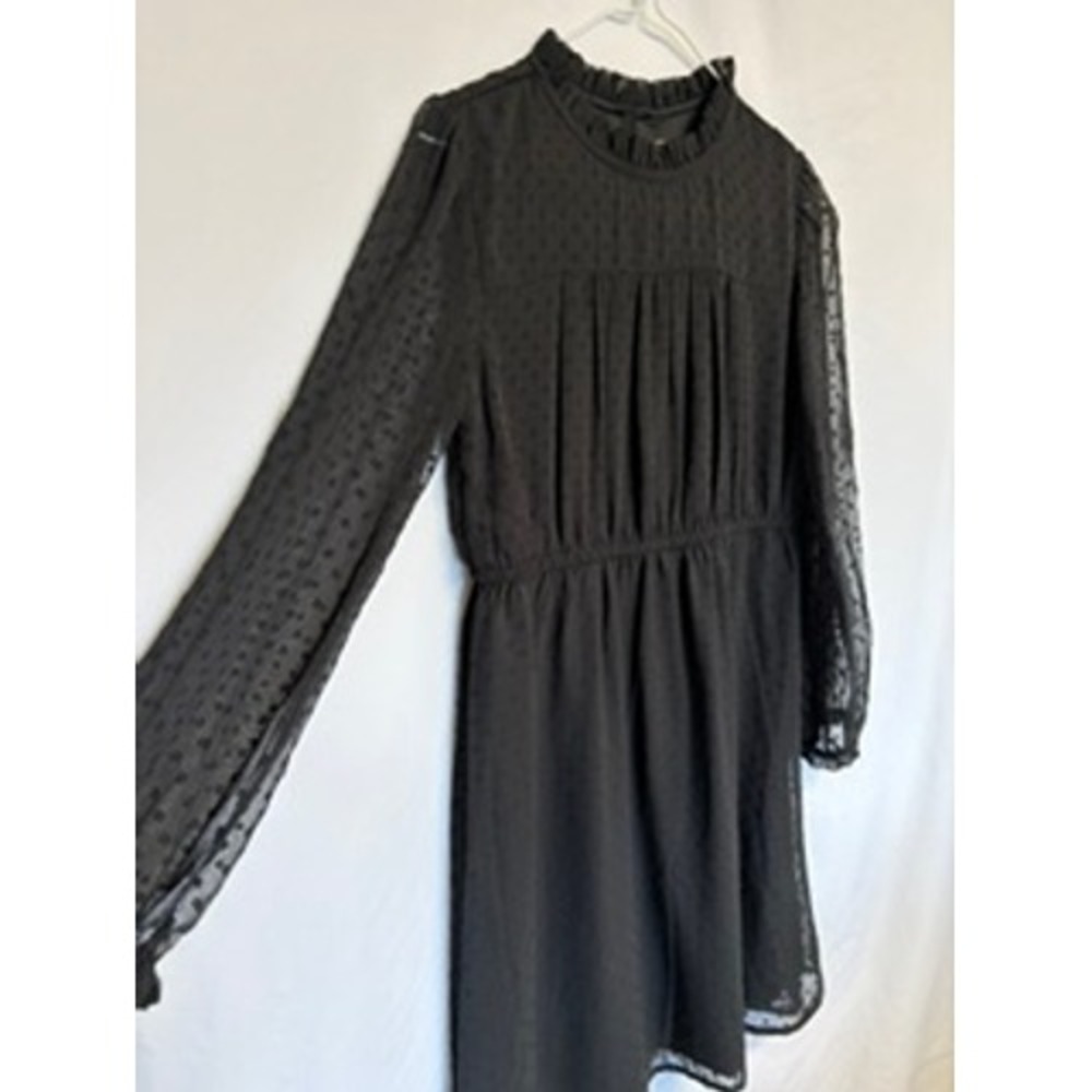 Girls Black Swiss Dot Ruffle Mock Neck Dress XL 14-16 Special Occasion Wednesday